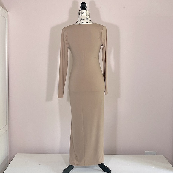 Abercrombie & Fitch Key Hole MIDI Bodycon Dress Tan S - Picture 5 of 9